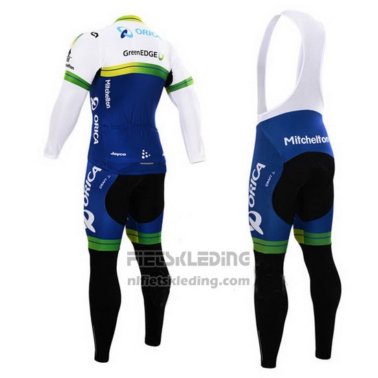 2015 Fietskleding Orica GreenEDGE Blauw en Wit Lange Mouwen en Koersbroek